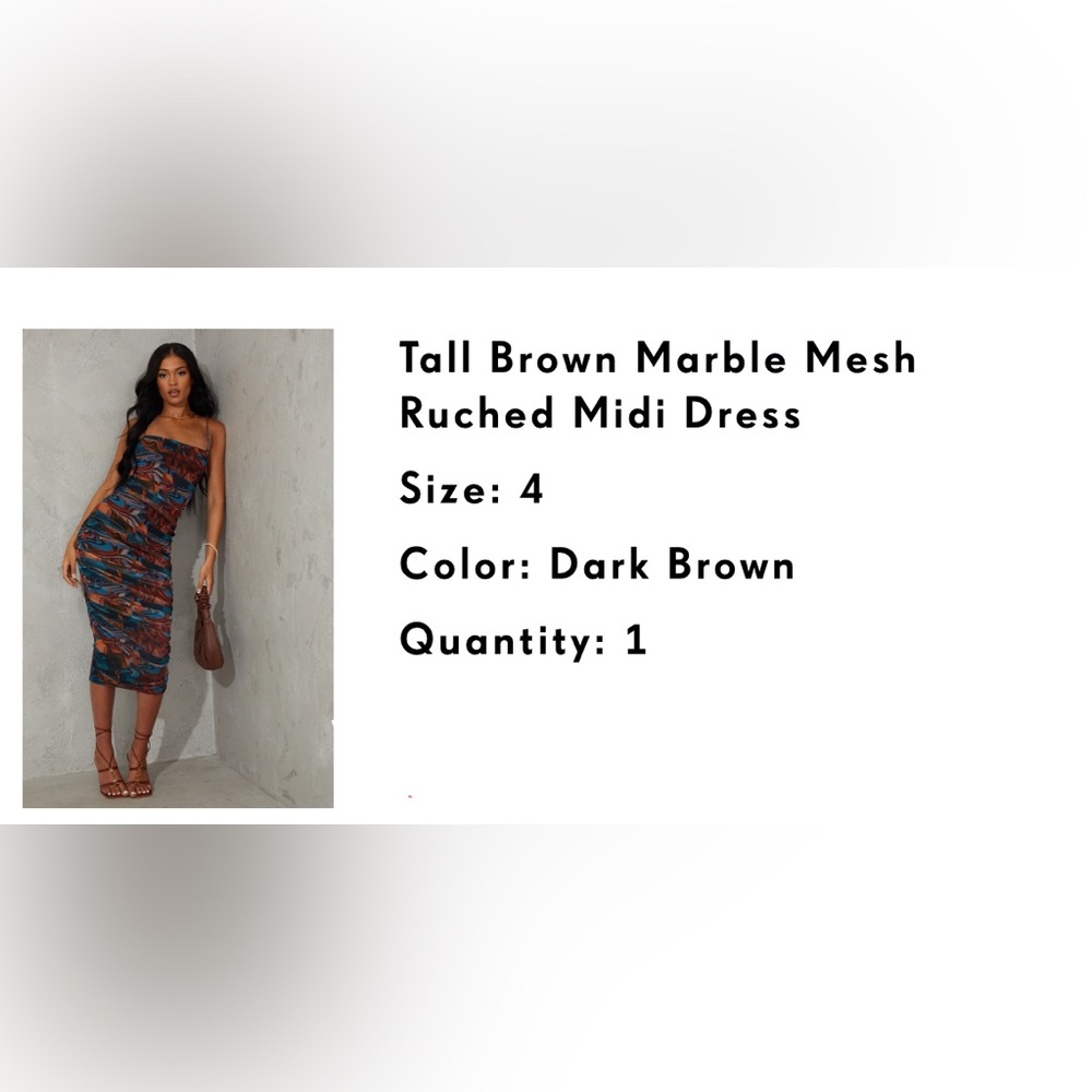 Tall Brown Marble Mesh Ruched Midi Dress